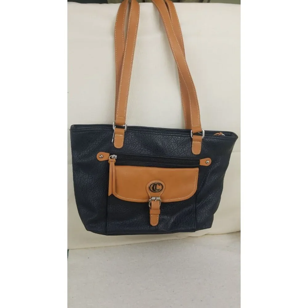 Carryland Black Beige Women’s Tote Satchel Handbag Shoulder Bag Purse multi pckt